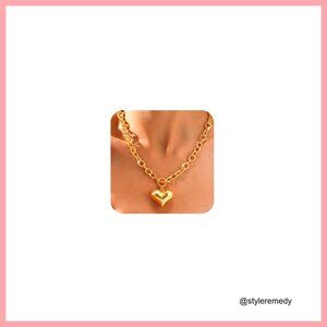 Chunky 14K Gold Plated Heart Pendant Necklace with Toggle Clasp